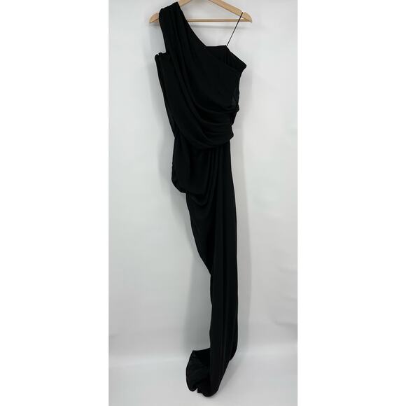 L'Academie by Marianna | NWT Morgane Gown Black Asymmetric One Shoulder Maxi L - Picture 3 of 16
